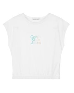 Calvin Klein  Girls White Ombré logo Cotton T-Shirt