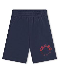 KENZO KIDS Navy Blue Cotton Red Logo Jersey Shorts