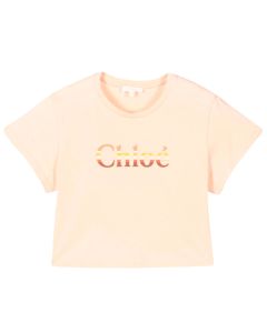 Chloé Girls Pink Crop Gradient Logo T-Shirt