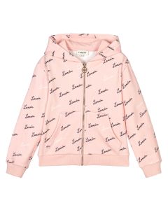 Lanvin Girls Pink Cotton Logo  Hooded Jacket 