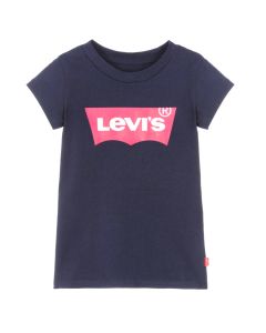 Levi&#039;s Girls Navy Blue Cotton Pink Logo T-Shirt