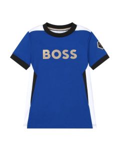 BOSS  Boys Bright Blue Football T-Shirt