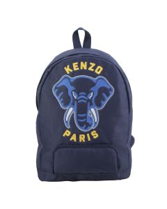 KENZO KIDS Navy Blue Elephant Logo Backpack 