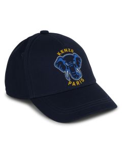 KENZO KIDS Navy Blue Cotton Elephant Logo Cap