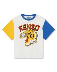 KENZO KIDS Boys Ivory Cotton Colour Block Varsity Tiger T-Shirt