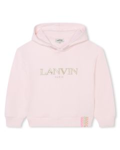 Lanvin Girls Pale Pink Organic Cotton Hooded Sweatshirt