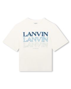 Lanvin Boys Ivory Organic Double Logo Cotton T-Shirt