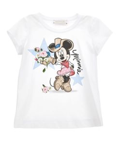 Monnalisa Girls White Disney Minnie Mouse Cotton T-Shirt