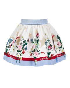 Monnalisa Girls White and Blue  Floral Cotton Skirt