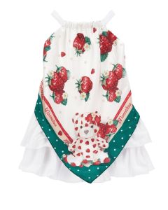 Monnalisa Girls White Strawberry Satin Scarf Dress