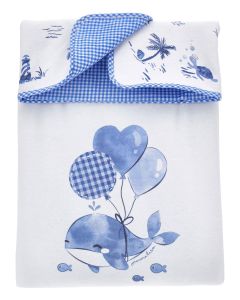 Monnalisa Baby Girls White and Blue Whale Cotton Padded Blanket