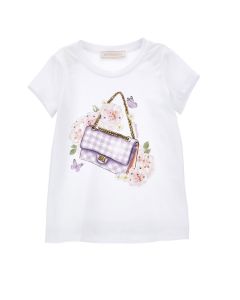 Monnalisa White and Lilac Handbag Print T-Shirt