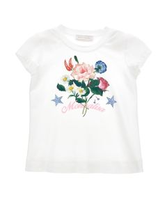 Monnalisa Girls White Cotton Bouquet and Star T-Shirt