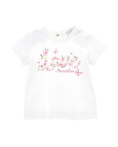 Monnalisa Baby Girls White Floral Cotton &#039;Love&#039; T-Shirt