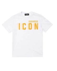 DSQUARED2 ICON White T-shirt With Bright Orange  Fluo Logo