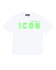 DSQUARED2 ICON White T-shirt With Green Fluo Logo