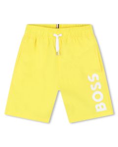 BOSS Older Boys NS24 Straw Yellow Logo Swim Shorts