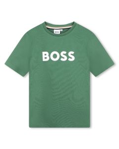 BOSS Boys New Season Khaki Cotton T-Shirt