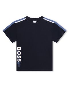 BOSS  Boys Navy Blue Side Logo Cotton T-Shirt