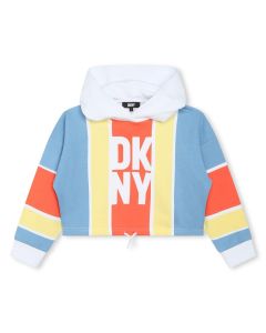 DKNY Girls Blue  Striped Bold Logo Cotton Hoodie