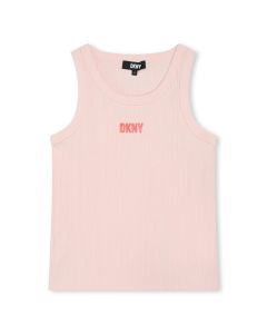 DKNY Girls Pink SS24 Ribbed Cotton Vest Top