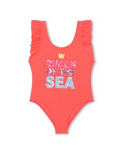 Billieblush Girls NS 2024 Coral Orange Ruffle Swimsuit