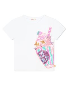 Billieblush Girls White Cotton &amp; Sequin Ice Cream T-Shirt
