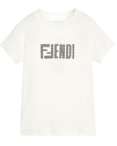 FENDI Ivory Cotton FF Houndstooth Logo T-Shirt