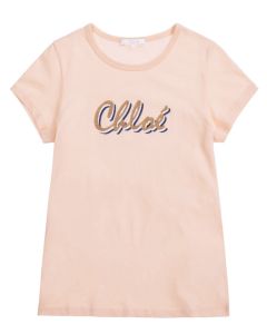 Chloé Girls Pink Glitter Logo Short Sleeved T-Shirt