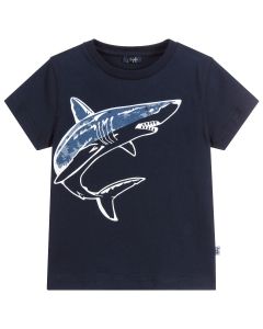 Il Gufo Boys Navy Blue Cotton Shark T-Shirt