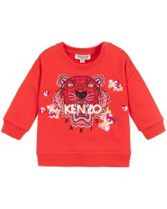 Kenzo Kids Baby Red Cotton Iconic Tiger and Flower Sweatshirt