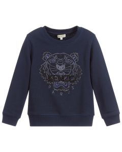 Kenzo Kids Blue Cotton Tiger Beaded Sweatshirt