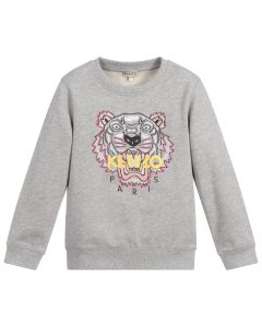Kenzo Kids Grey, Pink and Yellow Cotton Iconic Tiger Sweatshirt