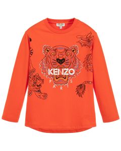 Kenzo Kids Boys Orange Long Sleeved Iconic Cotton Top