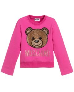 Moschino Kid-Teen Pink Cotton Cropped Crystal Toy Sweatshirt