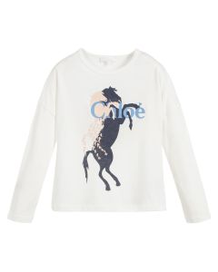 Chloé Girls Ivory and Navy Cotton Modal Top