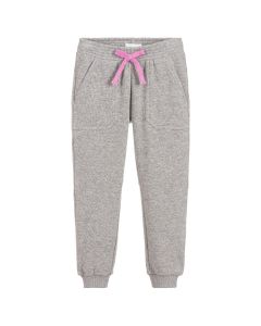 Chloé Girls Pink Repeat Logo Grey Cotton Joggers