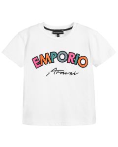 Emporio Armani White Multi Coloured Logo Cotton T-Shirt