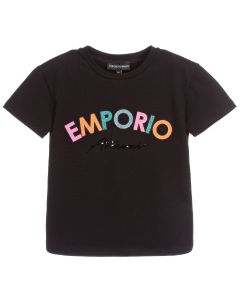 Emporio Armani Black Multi Coloured Logo Cotton T-Shirt