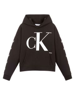 Calvin Klein Jeans Girls Black & White Cotton Logo Hoodie
