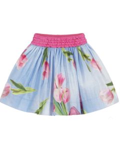Monnalisa Blue & Pink Floral Cotton Skirt