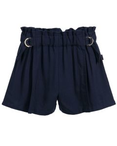 Chloé Girls Navy Blue Gold Buckle Viscose Shorts