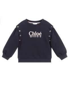 Chloé Blue Cotton Pink Logo Sweatshirt