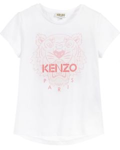 Kenzo Kids Girls White Iconic Pink Tiger T-Shirt