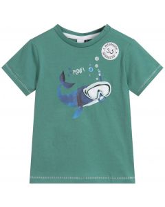 3Pommes Green Cotton Whale T-Shirt