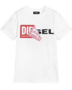 Diesel White Cotton Folded Logo T-Shirt