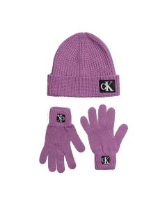 Calvin Klein Unisex Lilac Monogram Beanie Gloves Set