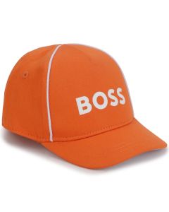 BOSS Boys Orange Cotton White Logo Cap