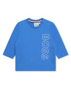 BOSS Bright Blue Cotton Long Logo Baby Top
