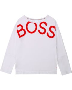 BOSS Kidswear Girls White & Red Logo Top